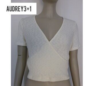 Audrey 3+1 Deep V-Neck, Faux Wrap, Ribbed, Short Sleeves Top